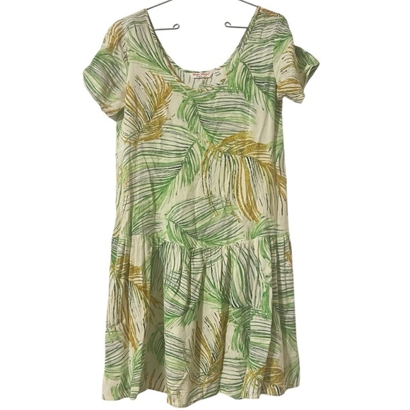 Hula Moon By Jams World Short Sleeve Mini Dress Astoria Leaf Print XS Relaxed - Picture 1 of 14